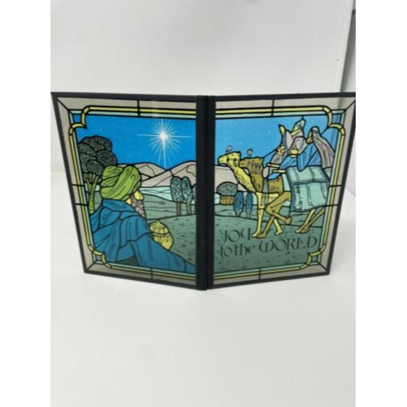 Vtg Joy to the World Christmas Yorkcraft Stained Glass 10x7 Seriglass Holiday - Picture 12 of 12